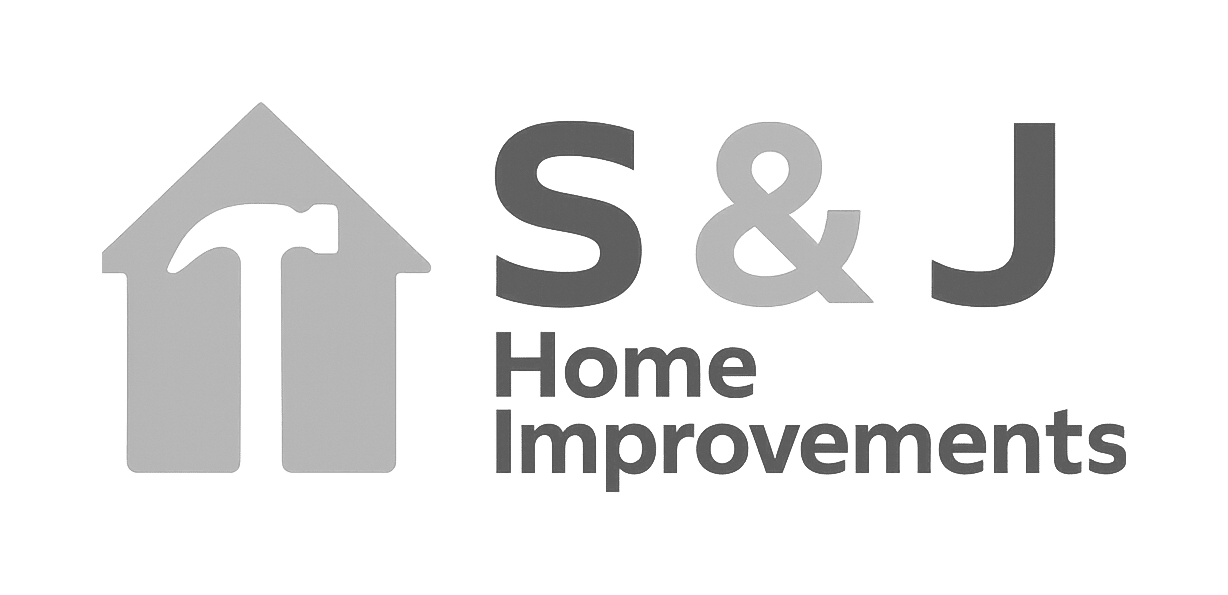 s & j home improvements logo upscaled transparent light greyscale